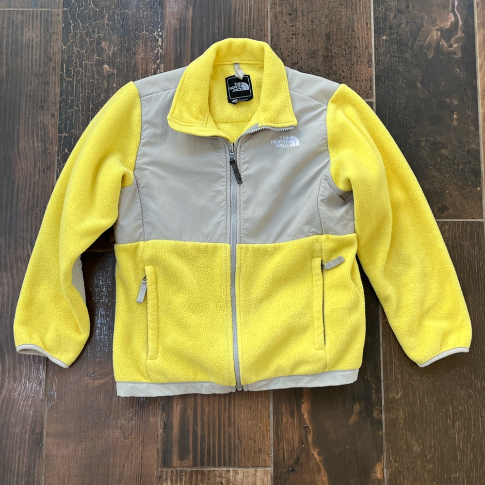 The North Face Denali Girls L Yellow Gray Polartec Fleece Full Zip Jacket